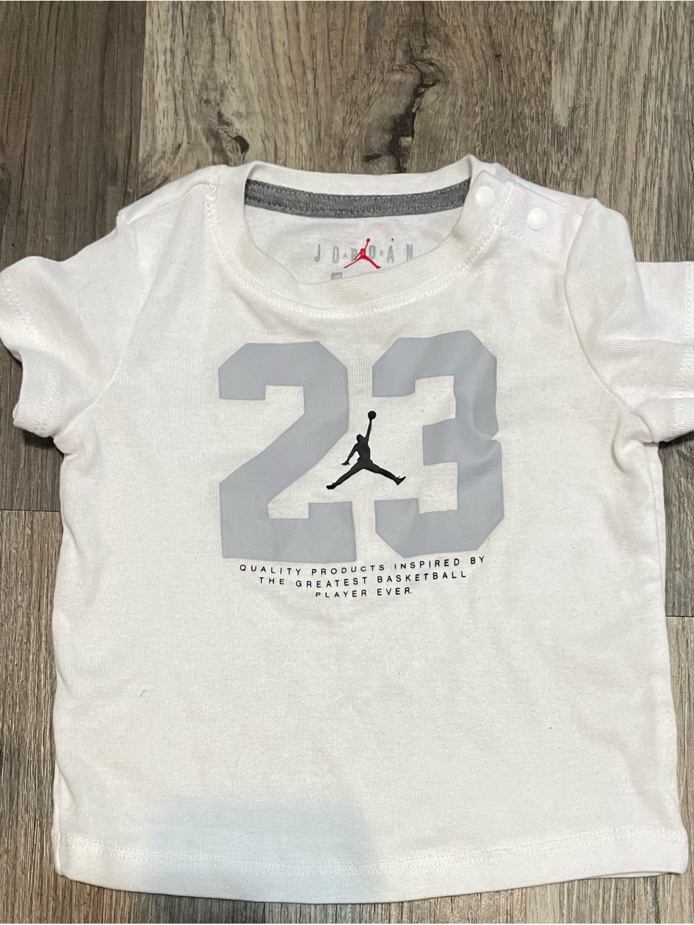 Jordan White Tee with Gray 23 and Black Jumpman
